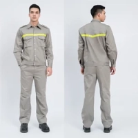QUẦN ÁO BẢO HỘ XÁM CÔNG NHÂN CÓ DÂY PHẢN QUANG VẢI KAKI LIÊN DOANH DN03