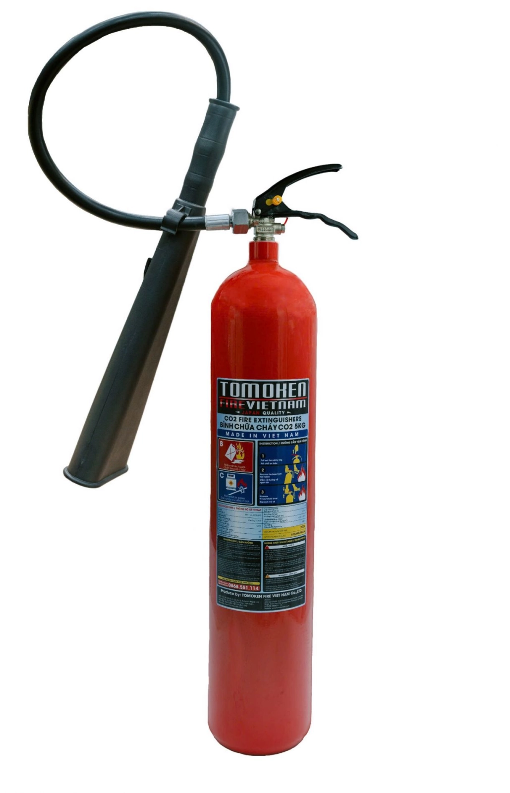 Bình chữa cháy xách tay loại khí CO2 5KG, Model: TMK-VJ-CO2/5kg