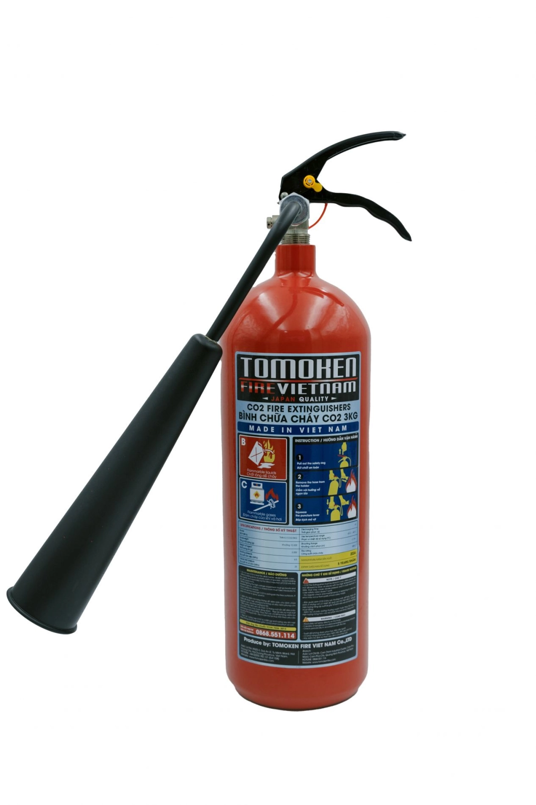 Bình chữa cháy xách tay loại khí CO2 3KG, Model: TMK-VJ-CO2/3kg